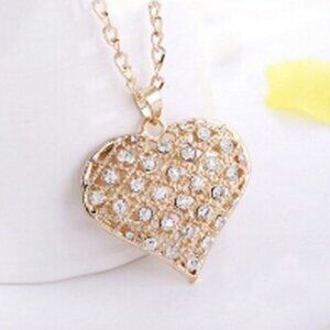 Gold Tone Lattes Heart w/ Crystals